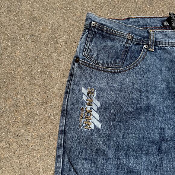 Men's Vintage Y2k Sean John Baggy Long Denim Jean HipHop Shorts Jorts Sz 40 x 15 - Picture 5 of 5